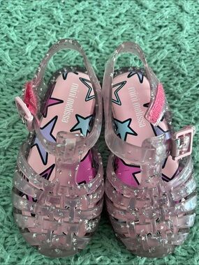 Mini Melissa Clear Glitter Jelly Sandals with Pink Star Insole